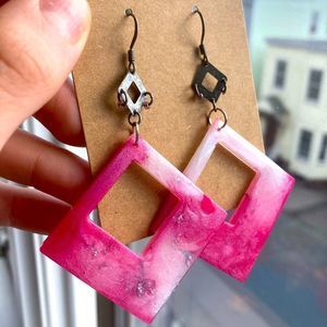 Large pink & white marble earrings